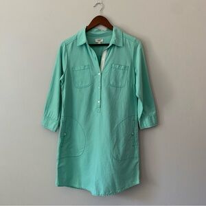 Lands End Canvas Cotton Shirt Shift Dress Teal Blue Green Coastal Beachy Size 4